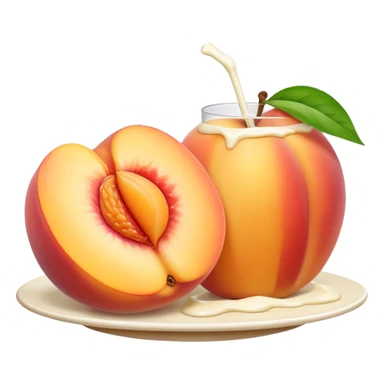 There is a lot of milk on the cut peaches. sticker