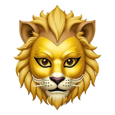 a man, with a Yellow vest,  wear half-face golden Lion masquerade mask sticker