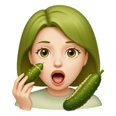 A girl opening her mouth insanely wide with a pickle going down her throat  sticker