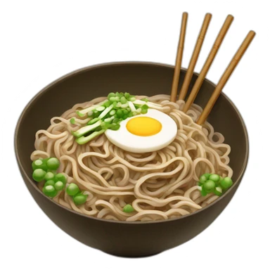 bowl of japanese buckwheat soba noodles with two chopsticks and spring onions sticker