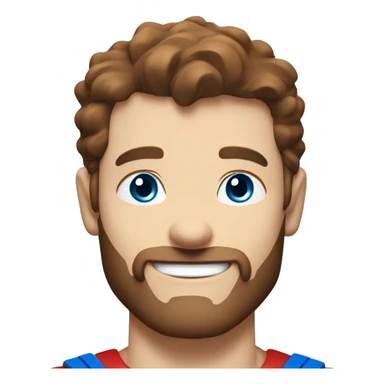 White superman, redish hair, blue eyes, redish brownish, scruffy beard, happy smile, flying sticker