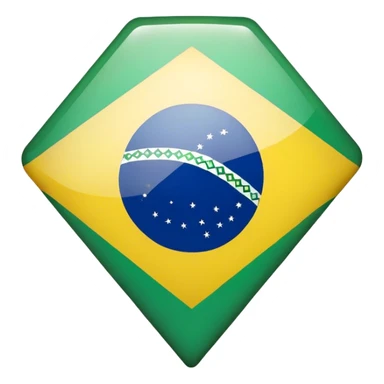 "Create an emoji in a flat design style, with smooth black outlines and vibrant colors. The emoji should represent the map of Brazil in green, featuring a stylized Brazilian flag in the center: a blue circle surrounded by a light yellow diamond. The background should be transparent, and the design should be minimalist, similar to modern icon styles, with rounded edges and simple details. sticker