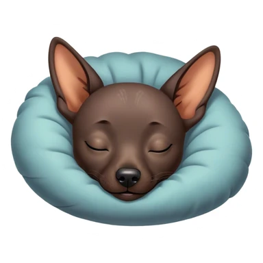 Meme-Worthy Cute Sleeping Xoloitzcuintle dog Portrait Emoji, Head resting peacefully with a contented smile, showcasing a sleek, muscular build with smooth, hairless ebony skin and gently relaxed wrinkles, eyes shut in a serene nap, Simplified yet hilariously adorable features, highly detailed, glowing with a soft, drowsy light, high shine, relaxed and utterly lovable, stylized with an air of playful laziness, bright and heartwarming, soft glowing outline, capturing the essence of a comically sleepy guardian, so meme-worthy it feels like it could instantly become the next viral sensation of adorable slumber! sticker