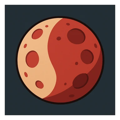 blood moon with smoother craters, two-tone fill: beige and dark red in a general cartoon style sticker
