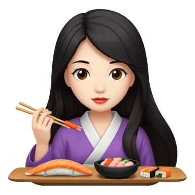 czarnowłosa ksieżniczka w dlugich wlosach je sushi sticker