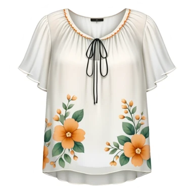 White very short sleeved floral chiffon blouse sticker