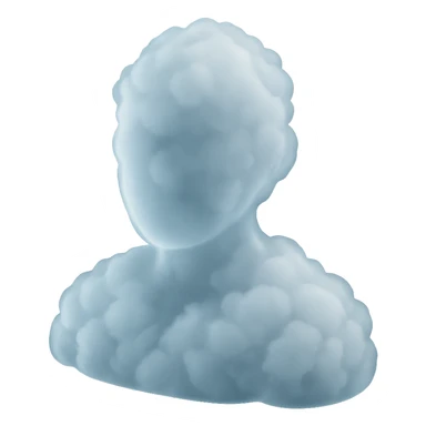 matte glass style, front view portrait of a person, shoulders up, made entirely of white fluffy clouds sticker