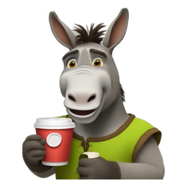donkey from shrek holding a cup of coffee sticker