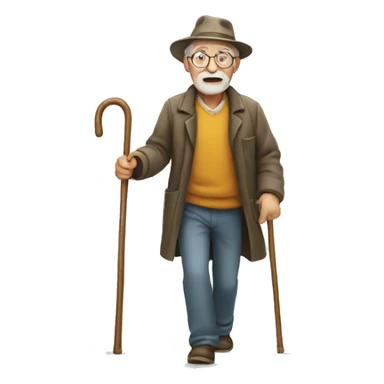old man walking with cane sticker