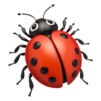 A 3D Apple-style emoji of a cute red ladybug with black spots, shiny smooth body, small antennae, and gentle light reflection on its wings. Centered, clean white background, colorful and playful design. sticker