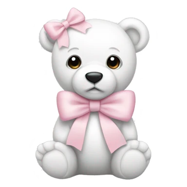White teddy bear with light pink bow on the ear sticker