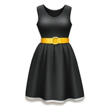 a simple black dress icon with a ruler or measuring tape wrapped around it, symbolizing clothing measurements. sticker
