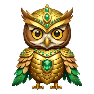 owl warrior wearing golden armor embedded with emerald jewels

 sticker