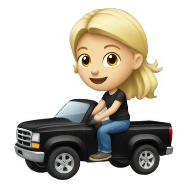 Blonde kid driving a black pickup truck sticker
