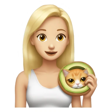 Blonde girl with grey eyes eating an avocado bagel with her orange-white cat on her sholder sticker