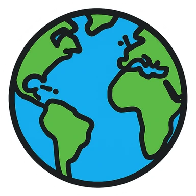 globe with continents, lineal color style, black outlines sticker