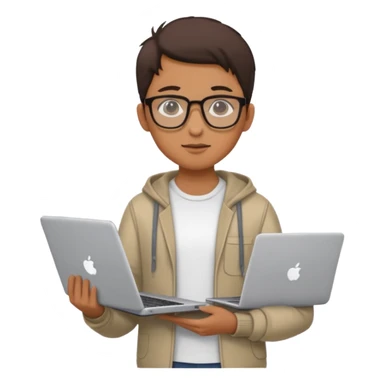 un estudiante que este parado con sus lentes y su laptop sticker