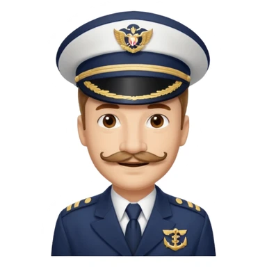 A light-skinned man with brown eyes and original stache, smiling while wearing a white captain’s hat with a navy emblem. sticker
