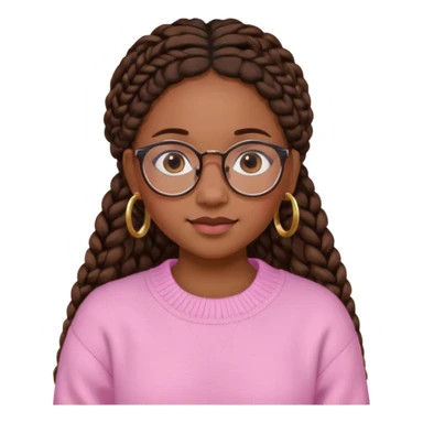 cute  black adult girl with glasses and braids that are long which are brown, and some blush on her cheeks , in a pink sweater and some gold hoop earings . sticker