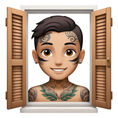 person with face tattoo looking out of window open shattershappy sticker