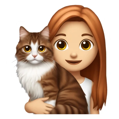 Copper red straight long haired dark brown eyed girl holding tabby and white Siberian cat sticker