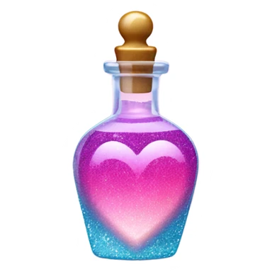Pink ombre heart shaped potion bottle with liquid and glitter sticker