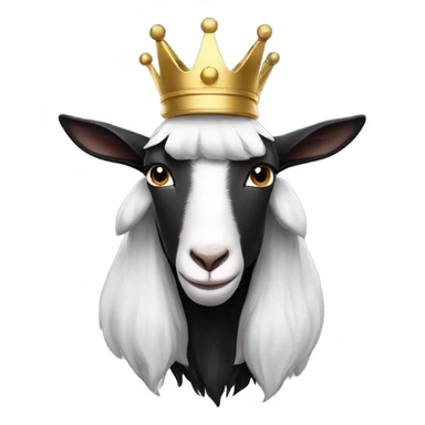 black and white Goat with horns wearing a black hoodie and big royal crown sticker