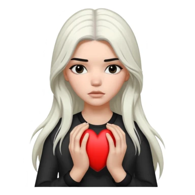 A Kendall Jenner with long white hair is sad and holds a black heart in her hands sticker