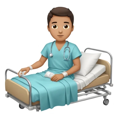 A young hispanic guy lies in a hospital bed due to a broken leg. sticker