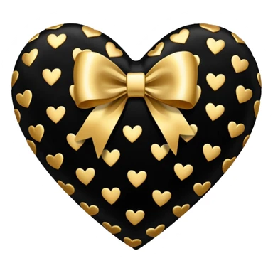 glossy velvet black heart with a gold bow and heart pattern on the bow sticker