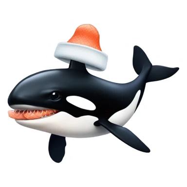 Orca wearing a salmon as a hat sticker