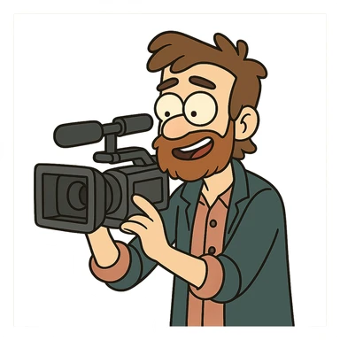a filmmaker holding a camera, modern cartoon style sticker
