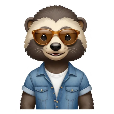 friendly anthropomorphised honey badger in jeans and a t-shirt, wearing sunglasses, head and shoulders view, looking to the side sticker