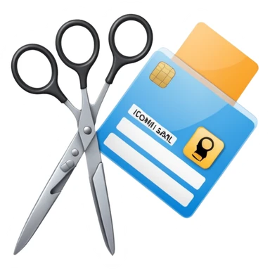 Scissors cutting an ID card in 2 parts .hyper realistic sticker