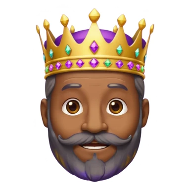 Create a cartoon-style emoji of Baltasar, one of the Three Wise Men. Only show his face and crown. He is older, with dark skin and a full black beard, joyful wrinkles, and a purple and gold jeweled crown. Express warmth, wisdom, and friendliness. Colorful and simple, suitable as an emoji. sticker