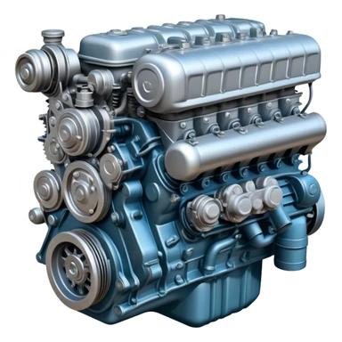 Detailed ZIL-130 V8 truck engine, Soviet automotive design, mechanical parts visible sticker