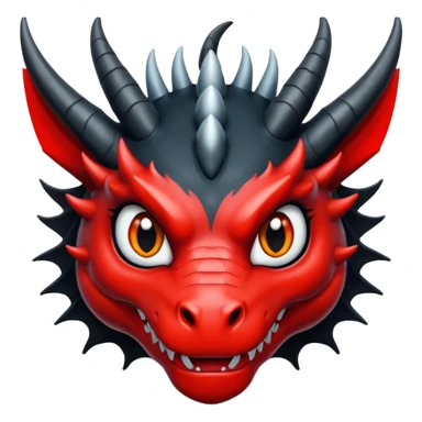 Un dragon noir aux yeux rouges brillant, puis des grandes cornes noires, style anime sticker