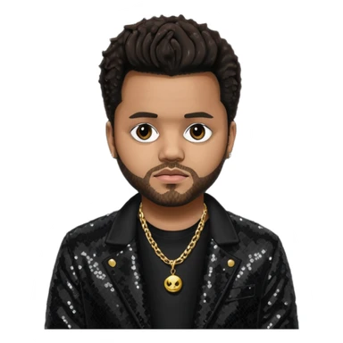 The Weeknd with black sequin jacket, black shirt with necklace, dark brown hair sticker