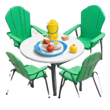 2 plastic lawn chairs around small table sticker