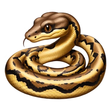 A photo-realistic headshot of a Ball Python with a rounded snout, soft contours, and a calm, curious look. Its warm brown head features bold dark markings, including the signature “alien-head” pattern. sticker