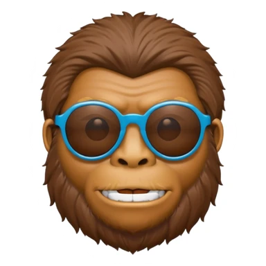 Bigfoot emoji wearing sunglasses, apple emoji style, round face, simplified features, bright colors sticker