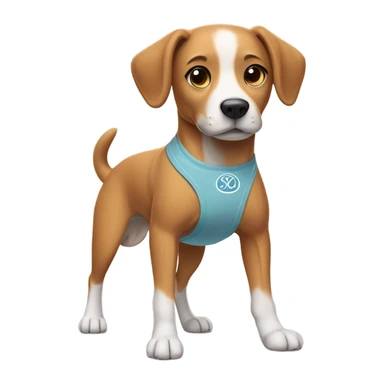 A dog wearing lululemon sticker