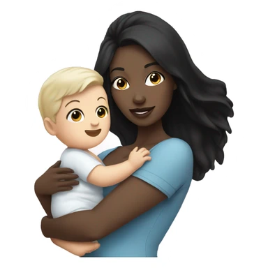 Pretty mom with black hair and white skin holding baby boy black hair with white skin  sticker