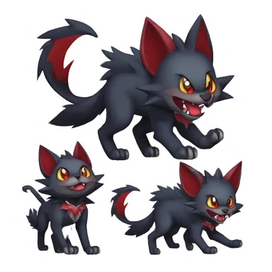   cool edgy fantasy anime-style dark animal vampiric Litten-Zoroark-Nargacuga-cat-hybrid Fakemon with big fangs and bat-ears full body sticker