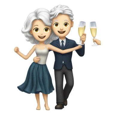a white boy with gray hair and a girl with long blond wavy hair dancing with a glass of champagne sticker