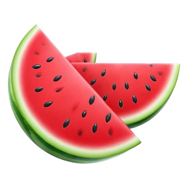 Cinematic juicy watermelon, thick slices revealing vibrant red interior, glossy and glistening with tiny black seeds, fresh and refreshing, soft glowing background, summer vibes. sticker