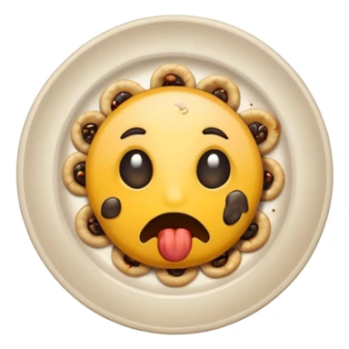 emoji-style icon of a dirty plate with leftover food, flies and a bad smell, unsanitary appearance, clear at small size, no text sticker