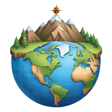 An icon featuring a globe, a compass, and a map, symbolizing geography. The design includes mountain ranges, rivers, and continents, representing the study of Earth’s landscapes and environments. Transparent background highlights the exploration and understanding of the world’s geography. sticker