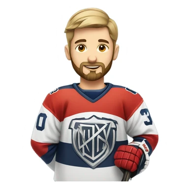 boy with beard and hockey jersey holding trophy sticker