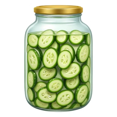 A jar of pickled cucumbers with clear brine and green whole pickles.







 sticker
